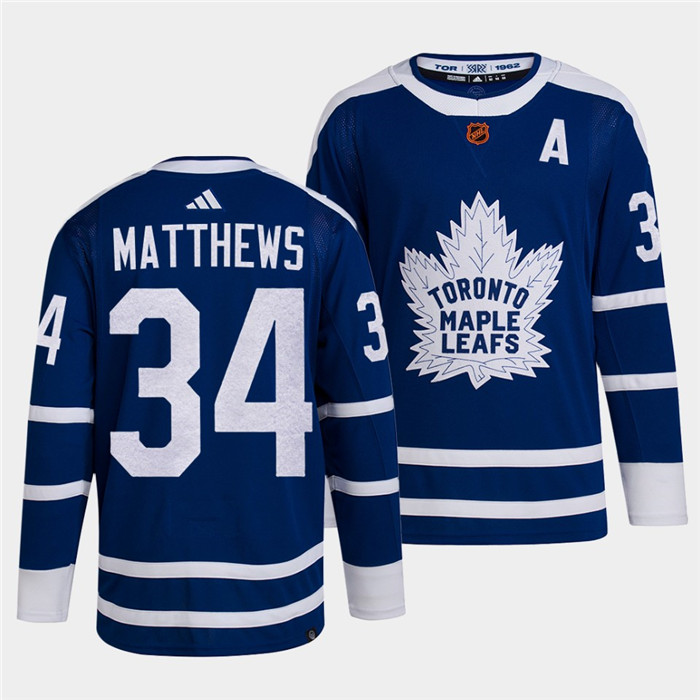 Men's Toronto Maple Leafs Black #34 Auston Matthews Blue 2022 Reverse Retro Stitched Jersey